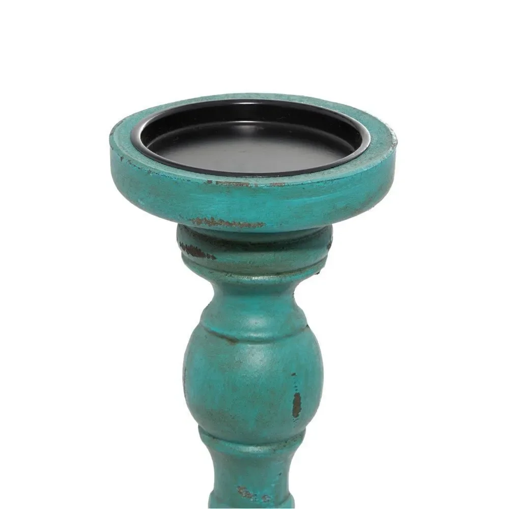 Pier 1 Imports Traditional Turquoise Wood Set of 3 Candle Holders